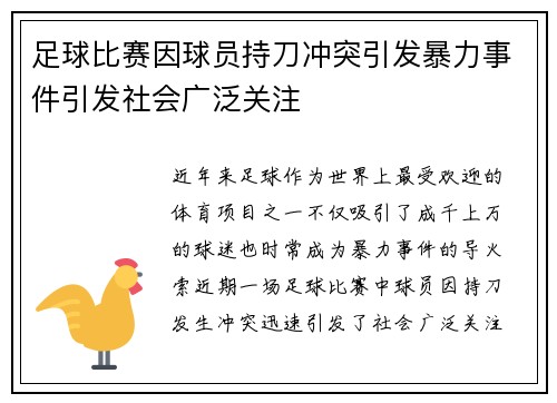 足球比赛因球员持刀冲突引发暴力事件引发社会广泛关注