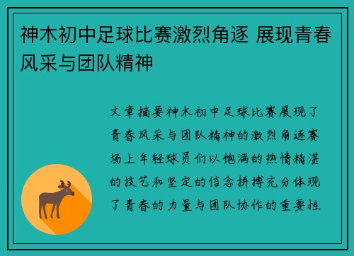 神木初中足球比赛激烈角逐 展现青春风采与团队精神