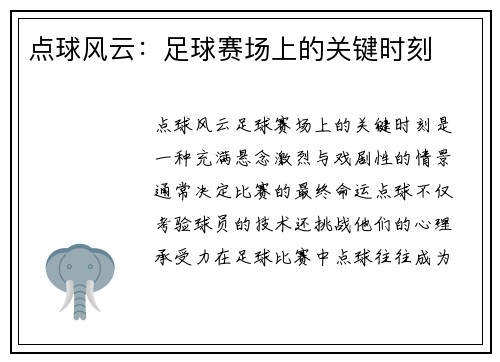 点球风云：足球赛场上的关键时刻