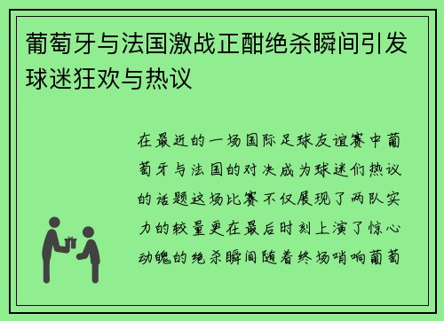 葡萄牙与法国激战正酣绝杀瞬间引发球迷狂欢与热议