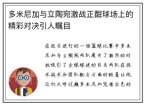 多米尼加与立陶宛激战正酣球场上的精彩对决引人瞩目