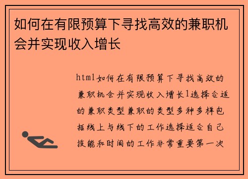 如何在有限预算下寻找高效的兼职机会并实现收入增长