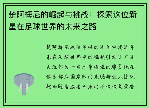 楚阿梅尼的崛起与挑战：探索这位新星在足球世界的未来之路